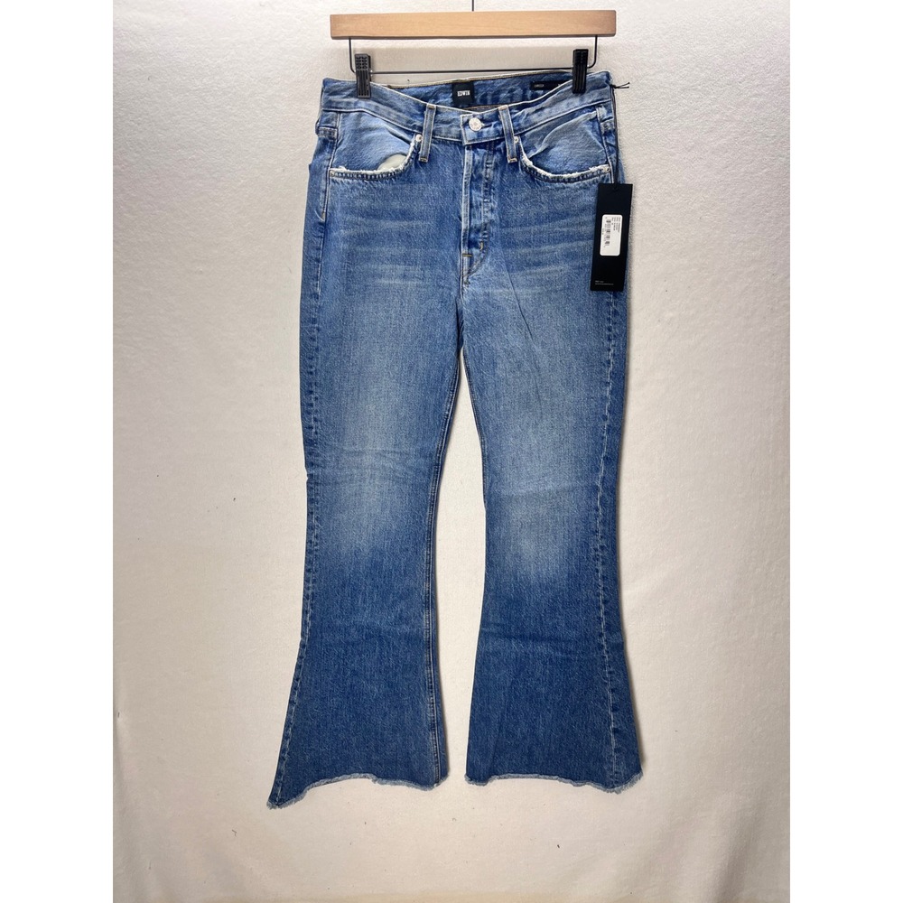 EDWIN Chrissy Wide Flare Jeans Womens 28 Blue NWT High Rise Raw Hem‎ 3375